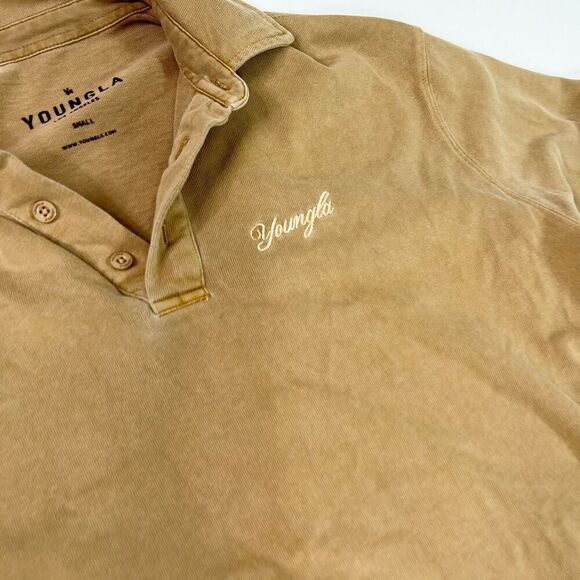 YoungLA Shirt Mens Small tan Solid Long Sleeve Cotton Pointed Collar heavyweight - Picture 2 of 8